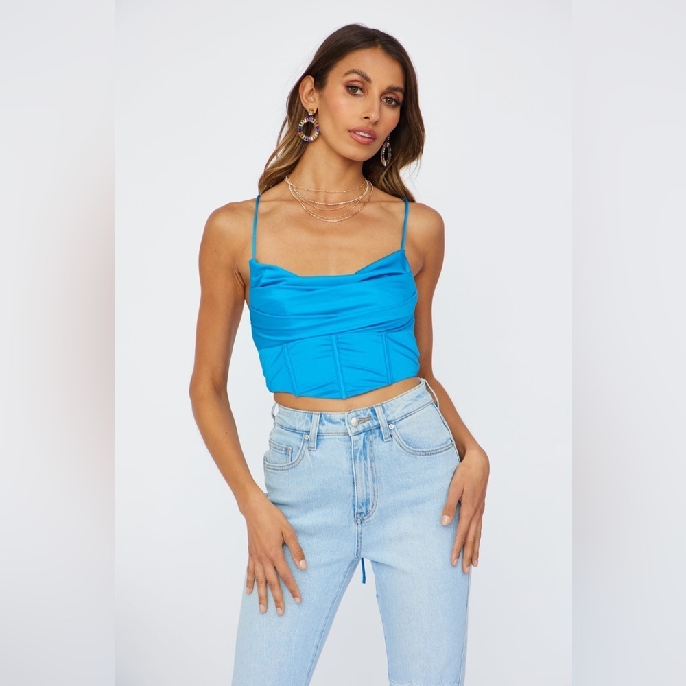 NWT Hello Molly Whistle to my Heart Crop Top Blue Size 4